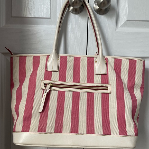 Dooney & Burke pink and white striped handbag - Picture 3 of 9